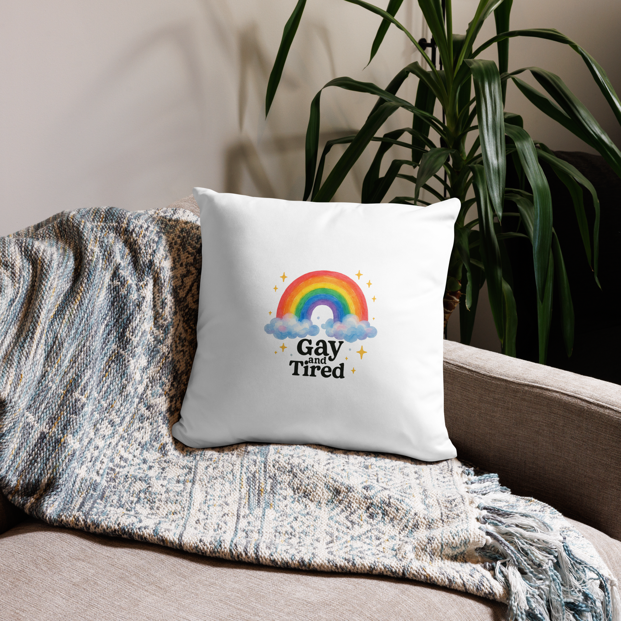 "Gay and Tired” Pride Rainbow Pillow Case - Image 3