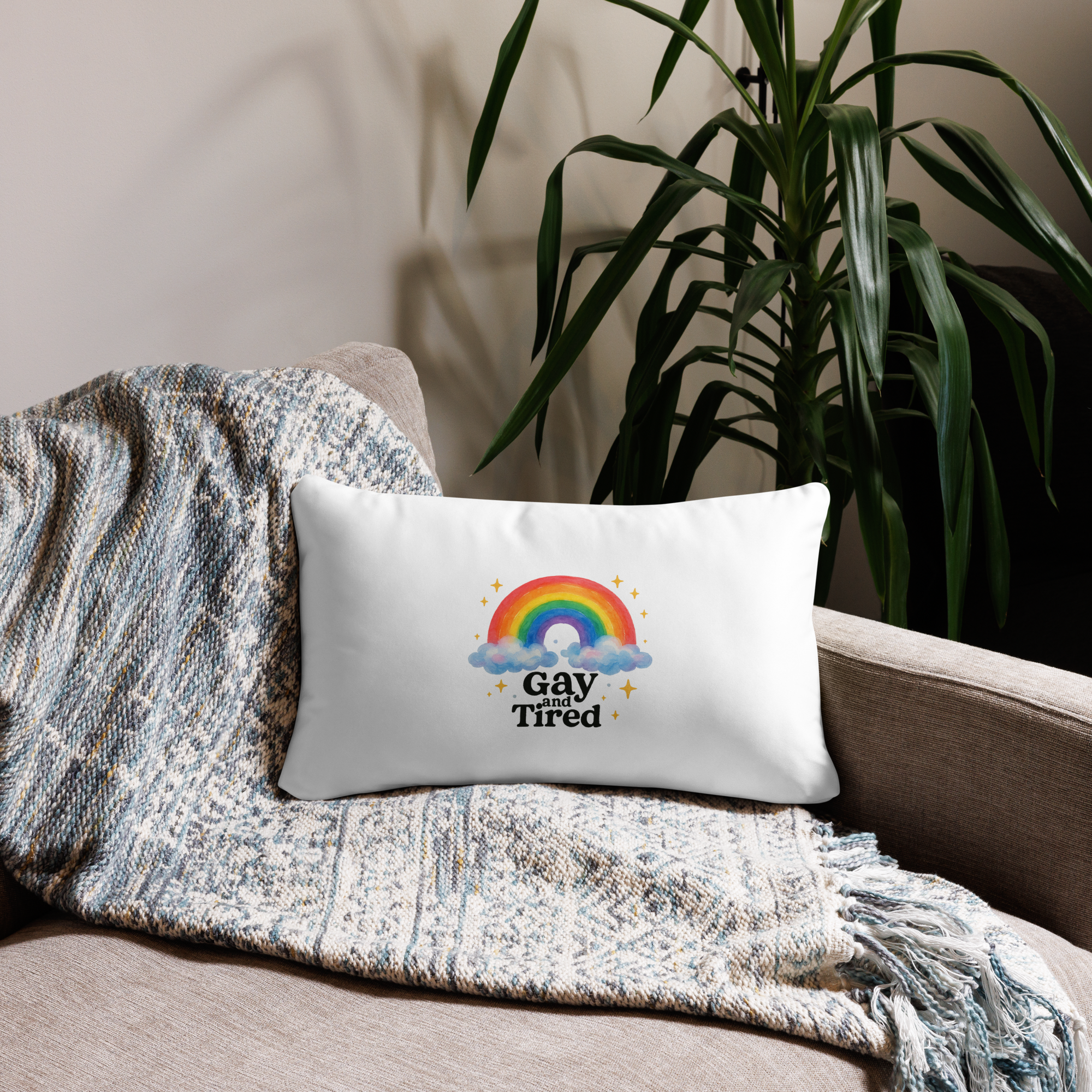 "Gay and Tired” Pride Rainbow Pillow Case - Image 5