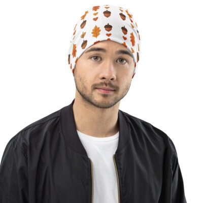 Autumn Acorns & Leaves All-Over Print Beanie | Cozy Fall Accessory