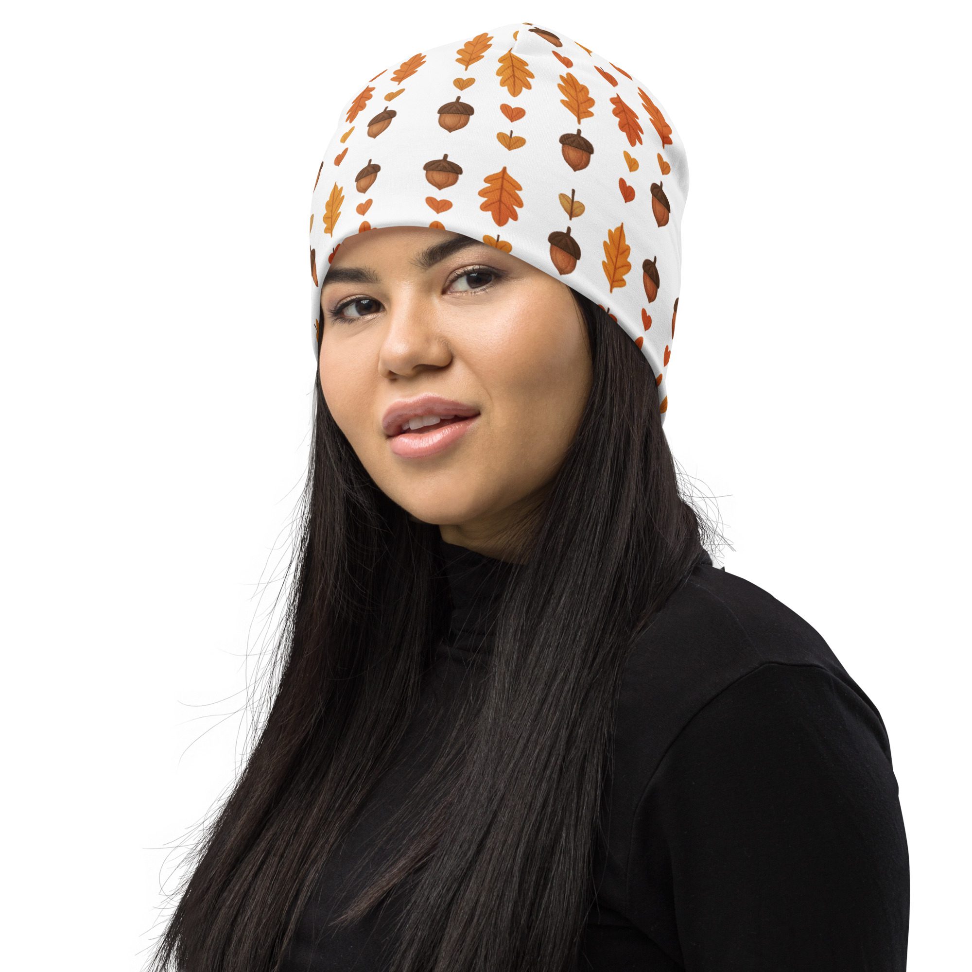 Autumn Acorns & Leaves All-Over Print Beanie | Cozy Fall Accessory - Image 2
