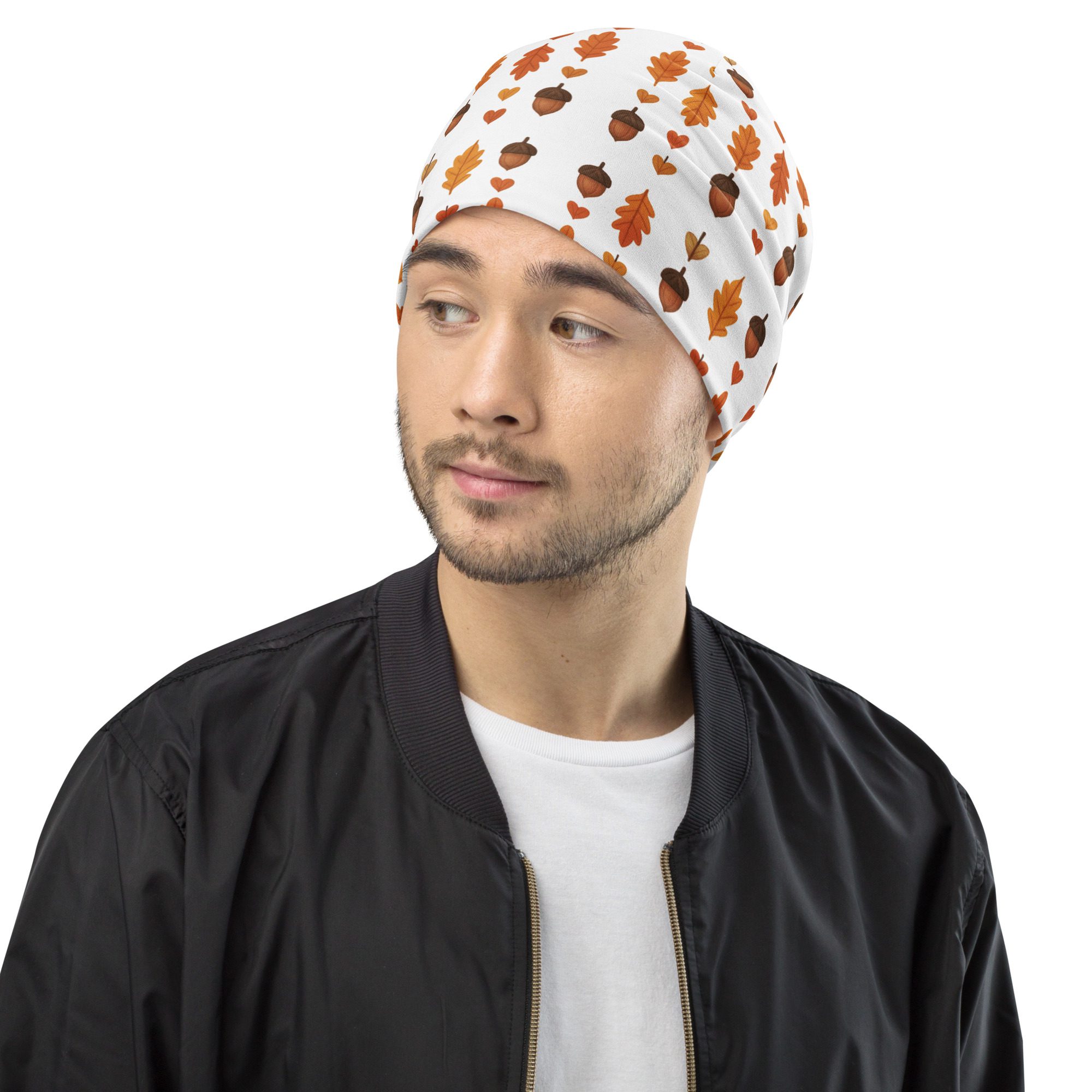 Autumn Acorns & Leaves All-Over Print Beanie | Cozy Fall Accessory - Image 10