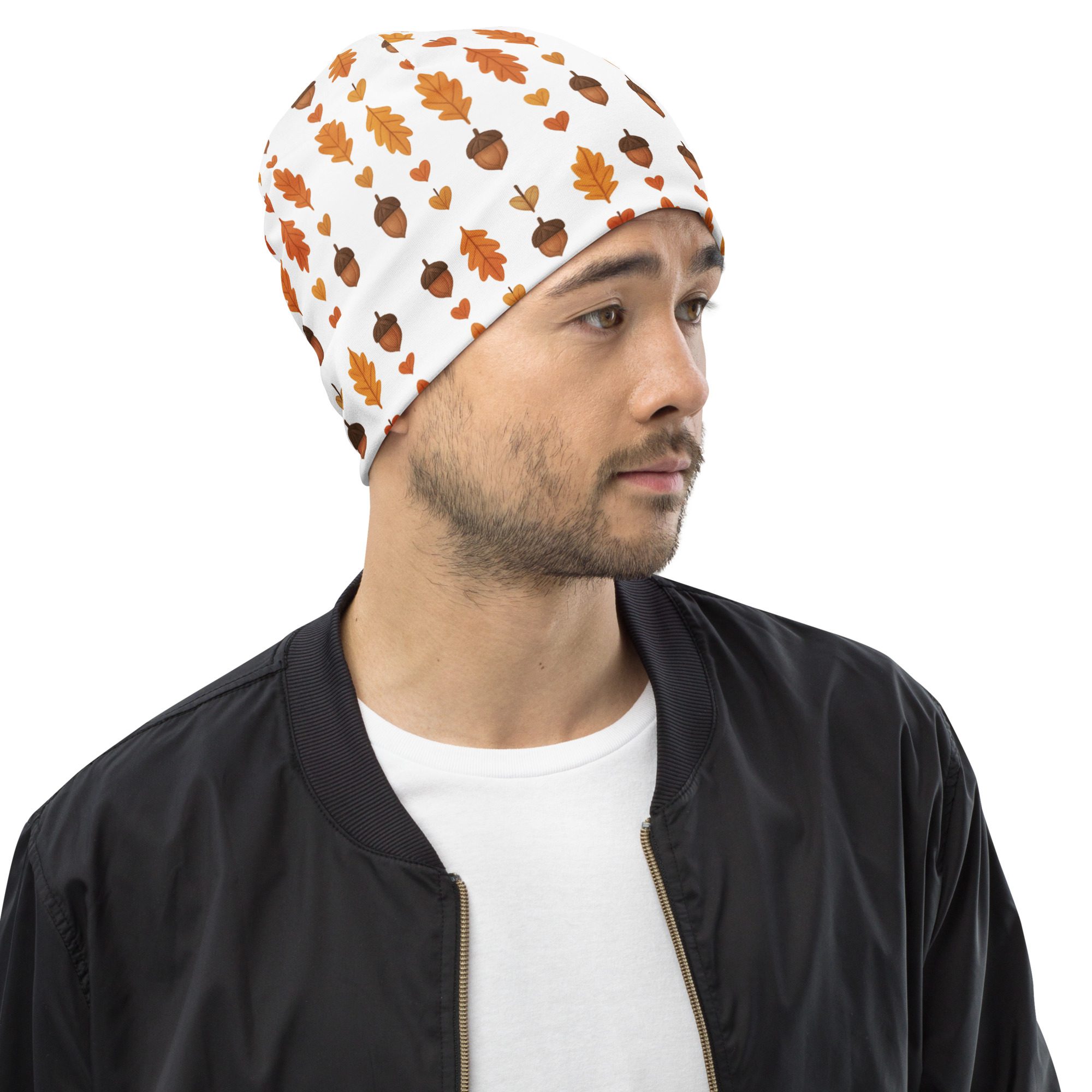 Autumn Acorns & Leaves All-Over Print Beanie | Cozy Fall Accessory - Image 9
