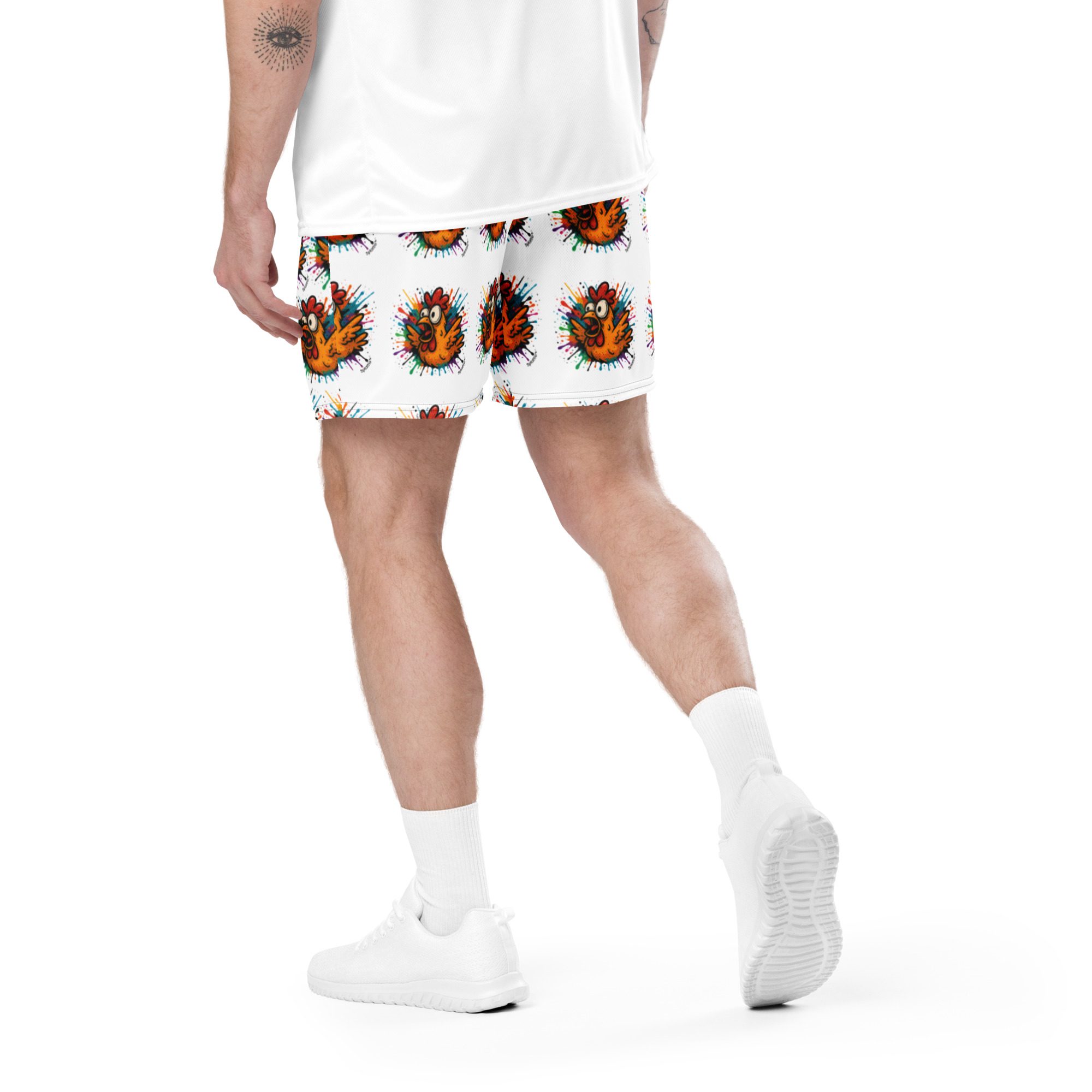 Cluck Splash Unisex Mesh Shorts – Funky Chicken Edition - Image 2