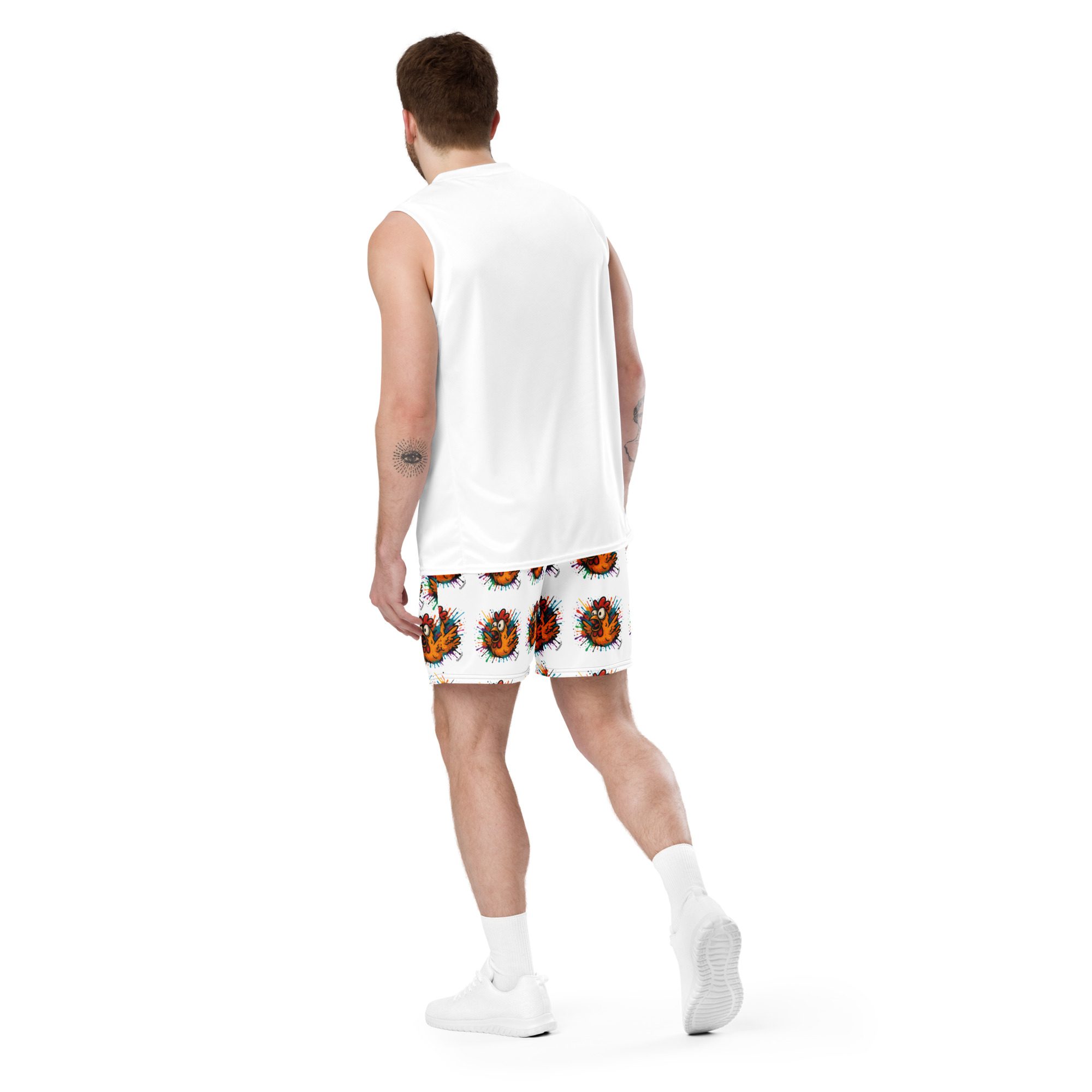 Cluck Splash Unisex Mesh Shorts – Funky Chicken Edition - Image 4