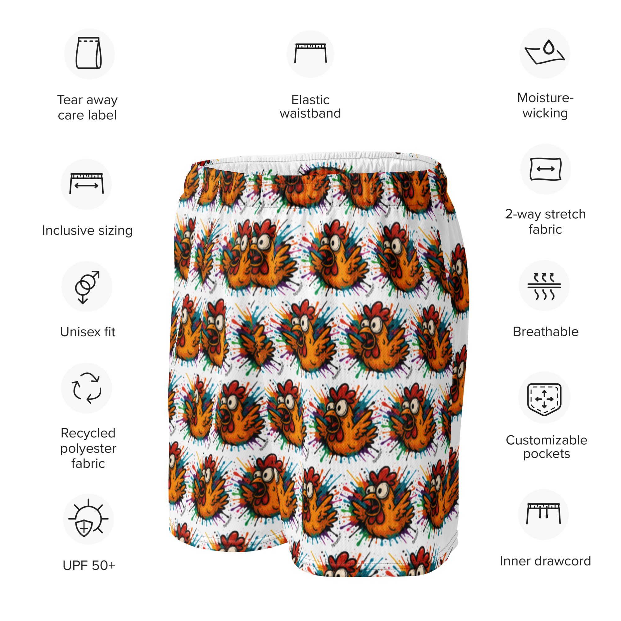 Cluck Splash Unisex Mesh Shorts – Funky Chicken Edition - Image 5