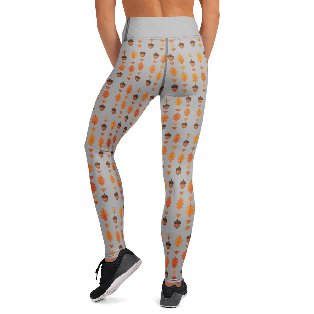 Autumn Acorns & Leaves Yoga Leggings | Cozy Fall Stretch Pants - Image 4