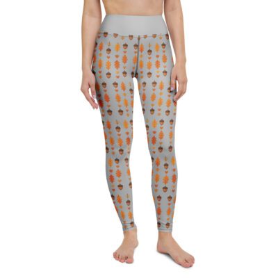 Autumn Acorns & Leaves Yoga Leggings | Cozy Fall Stretch Pants