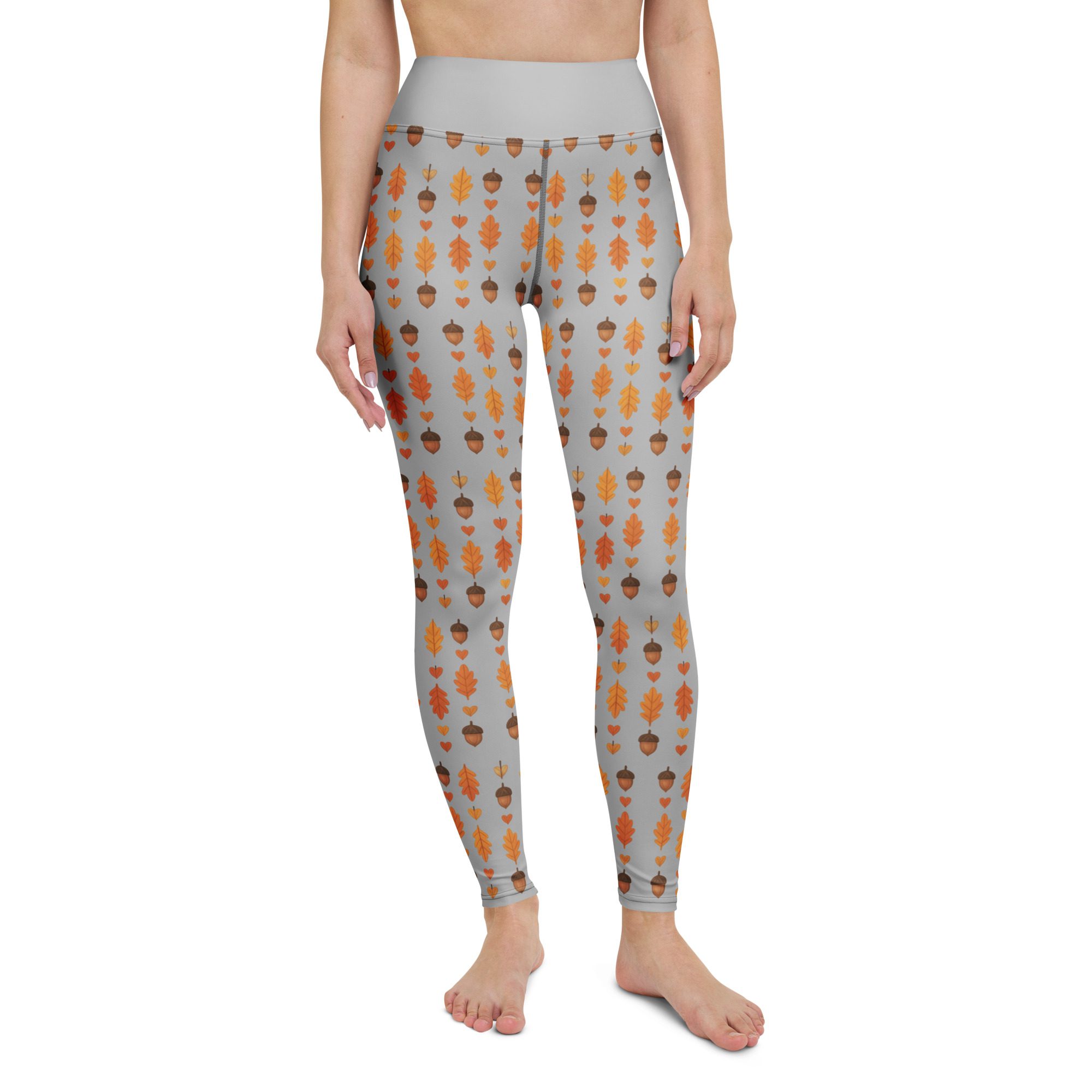 Autumn Acorns & Leaves Yoga Leggings | Cozy Fall Stretch Pants