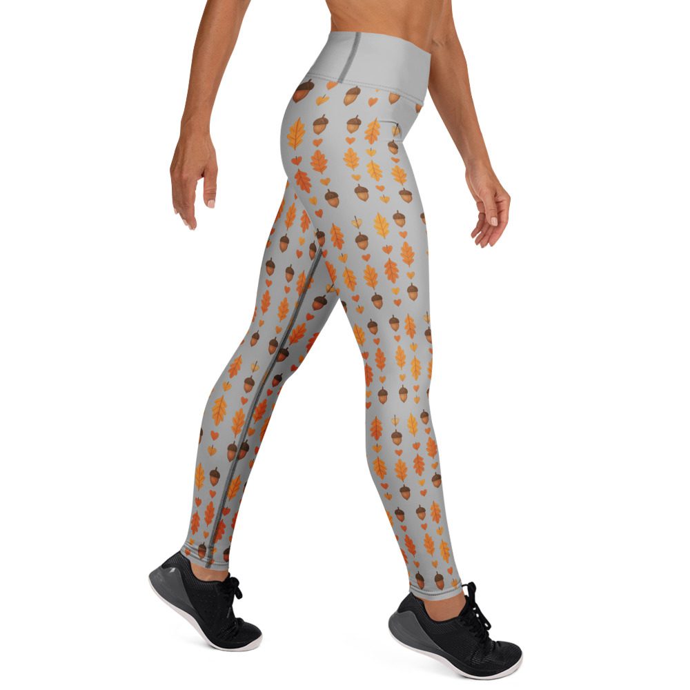Autumn Acorns & Leaves Yoga Leggings | Cozy Fall Stretch Pants - Image 3