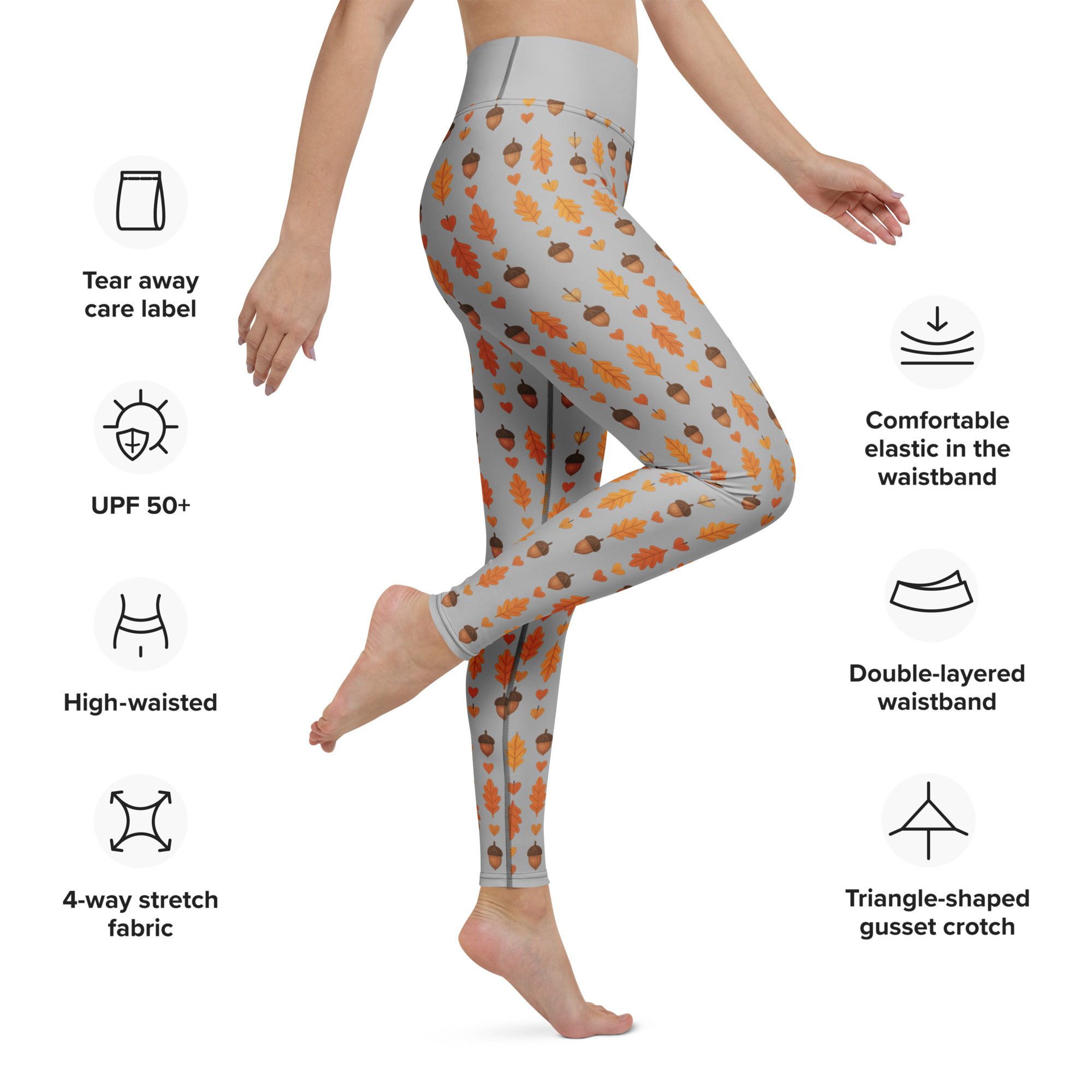 Autumn Acorns & Leaves Yoga Leggings | Cozy Fall Stretch Pants - Image 8