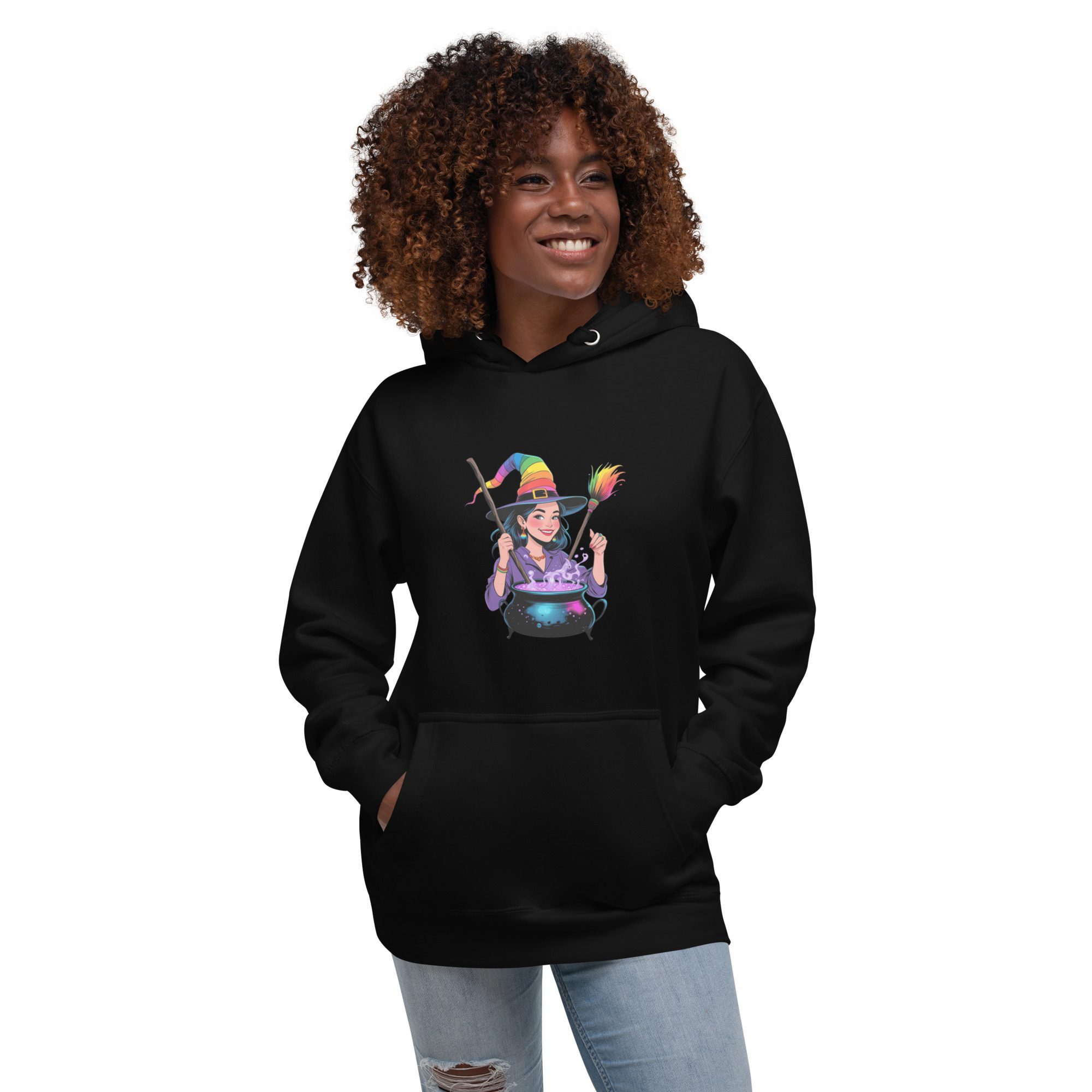 Rainbow Witch Cauldron Unisex Premium Hoodie | Colorful Halloween Pride Pullover - Image 8