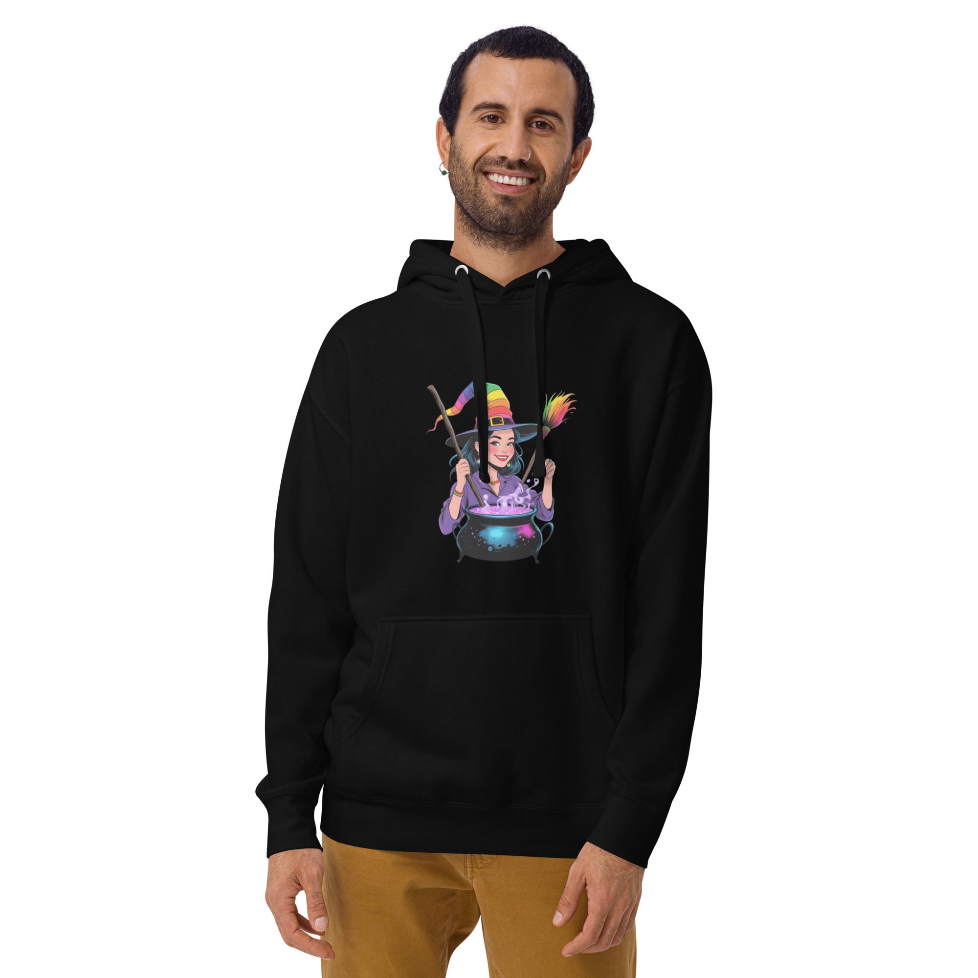 Rainbow Witch Cauldron Unisex Premium Hoodie | Colorful Halloween Pride Pullover - Image 9