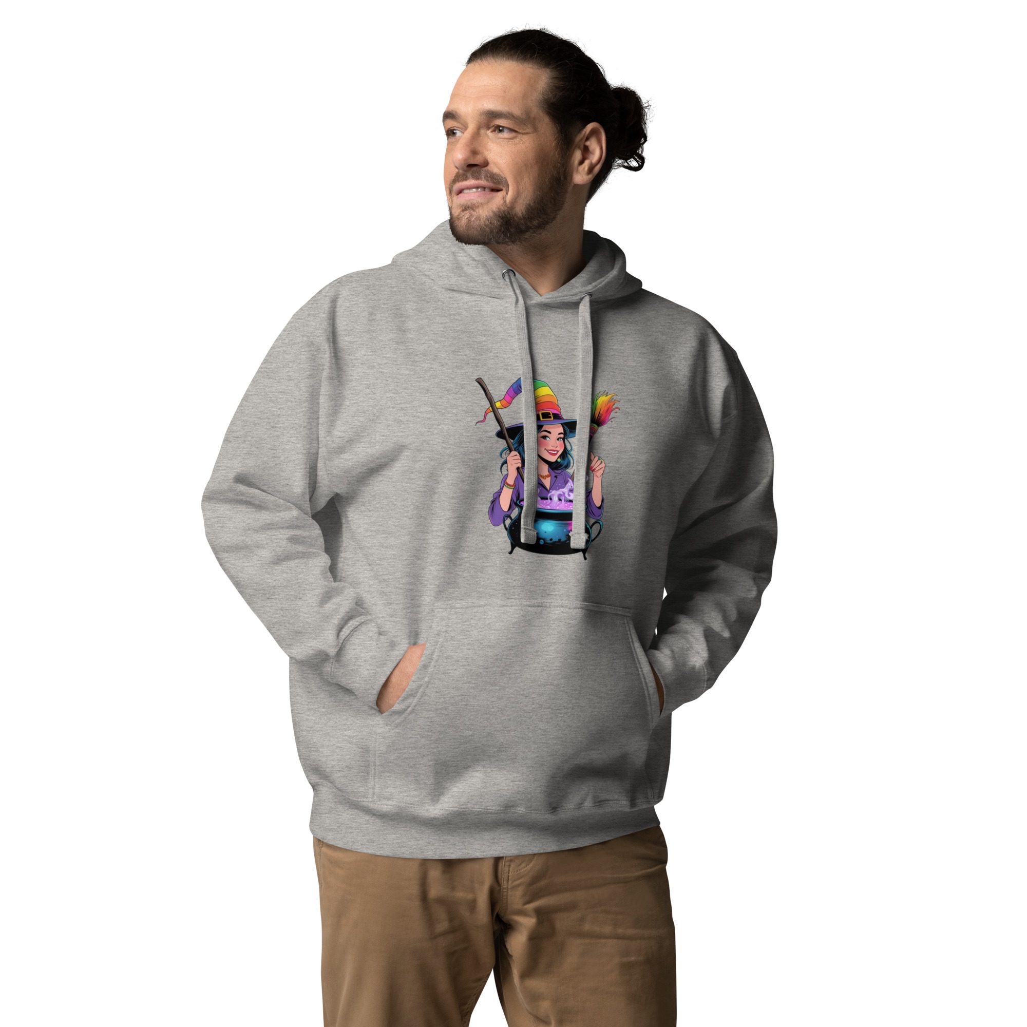 Rainbow Witch Cauldron Unisex Premium Hoodie | Colorful Halloween Pride Pullover - Image 16