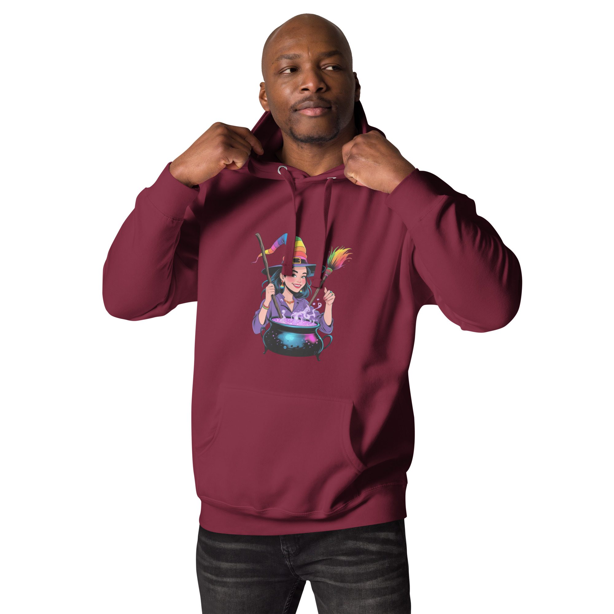 Rainbow Witch Cauldron Unisex Premium Hoodie | Colorful Halloween Pride Pullover - Image 10