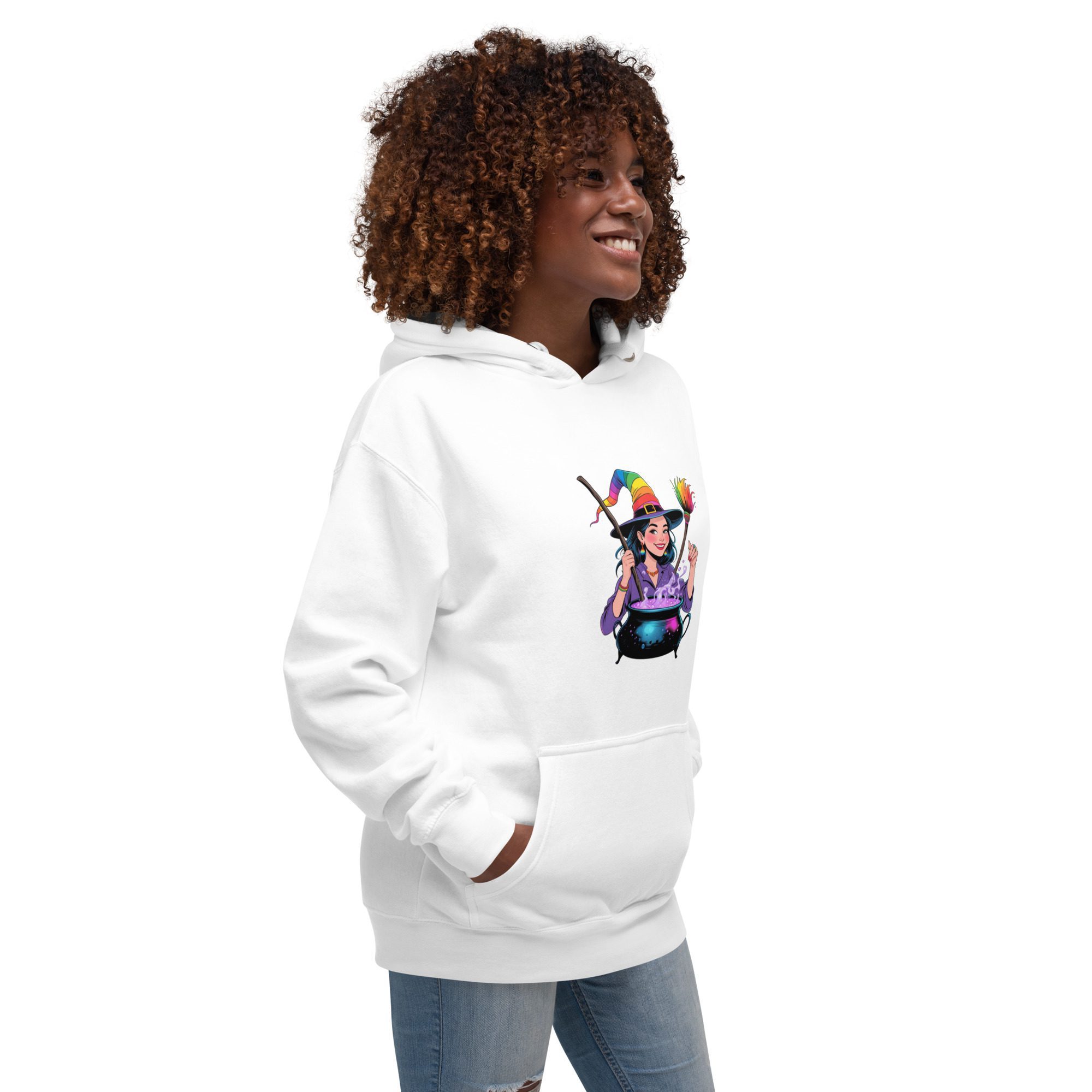 Rainbow Witch Cauldron Unisex Premium Hoodie | Colorful Halloween Pride Pullover - Image 3