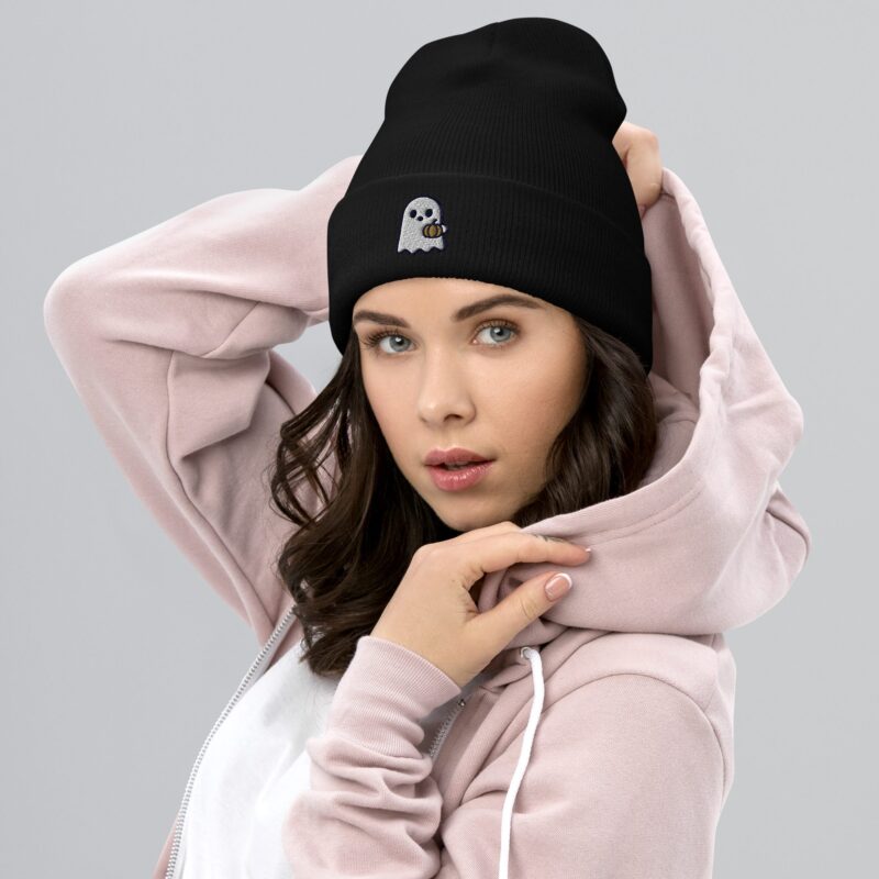 Boo-tiful Ghost Beanie – Embroidered Cuffed Hat - Image 3