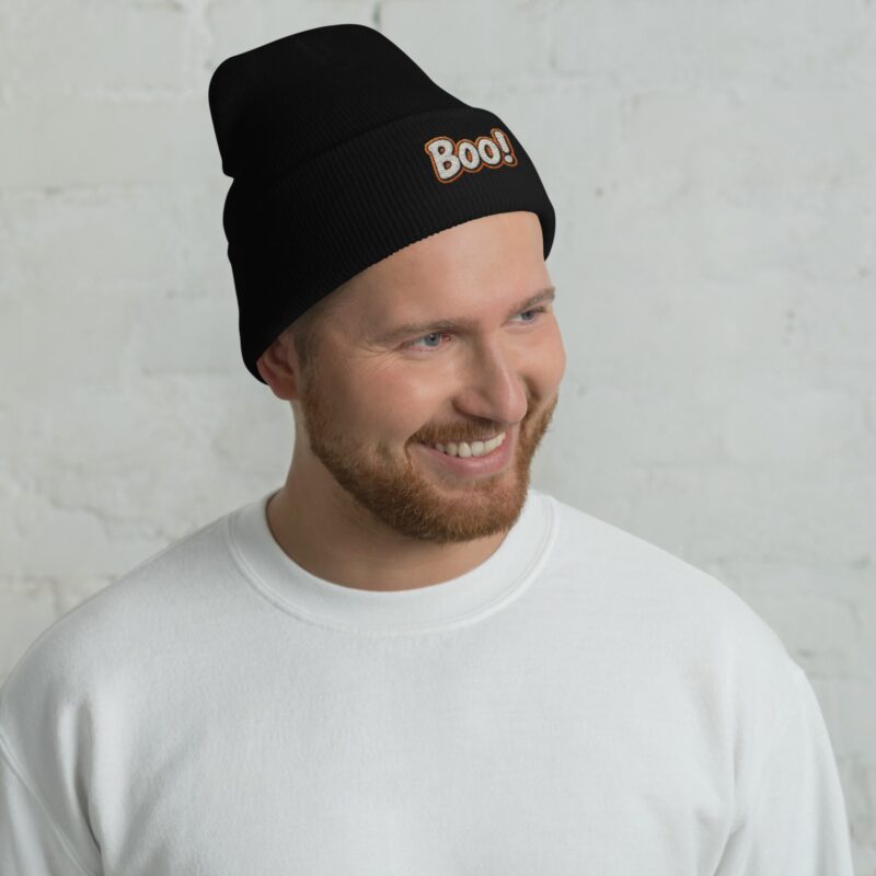 BOO! Pop Art Beanie – Embroidered Halloween Statement Hat - Image 4