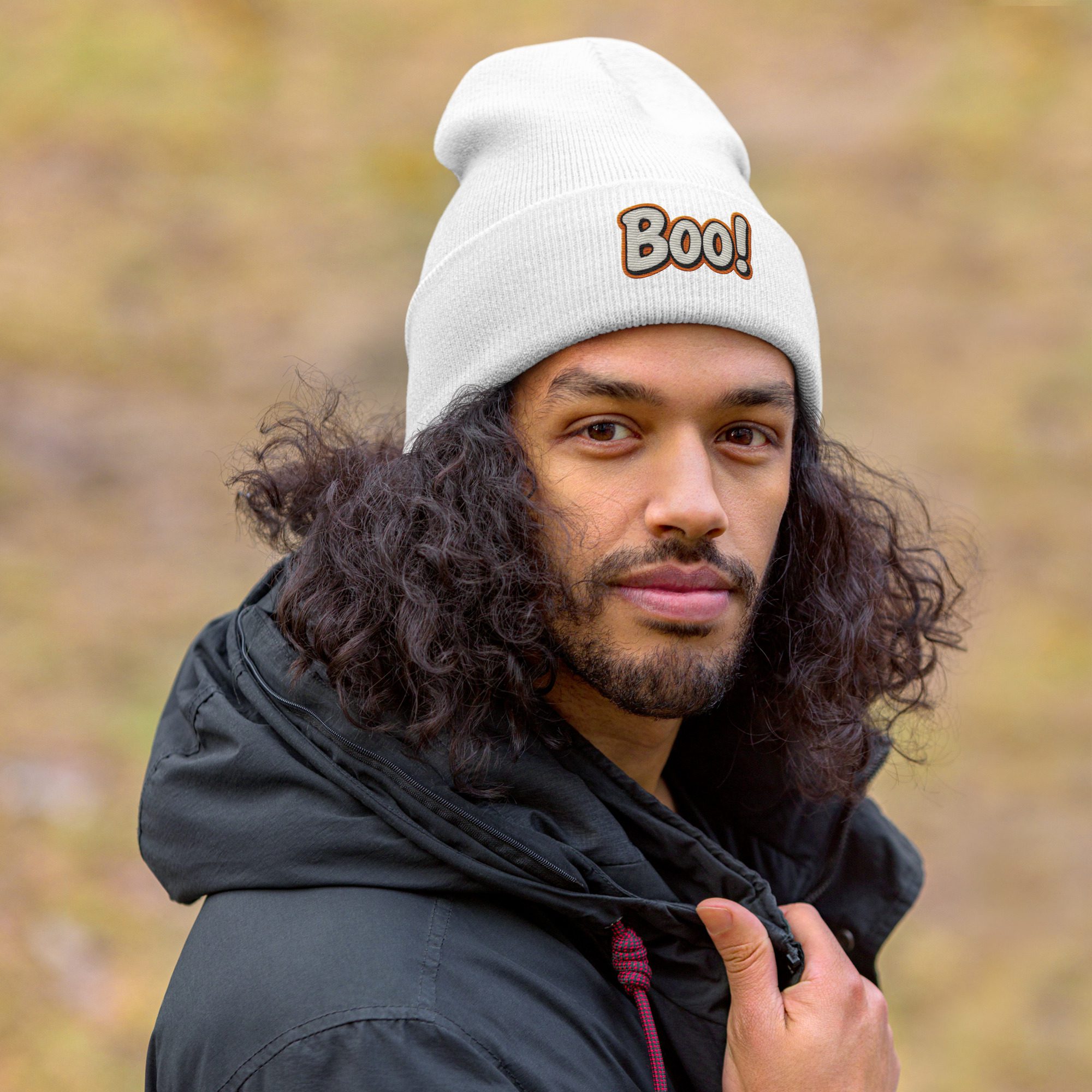 BOO! Pop Art Beanie – Embroidered Halloween Statement Hat - Image 3
