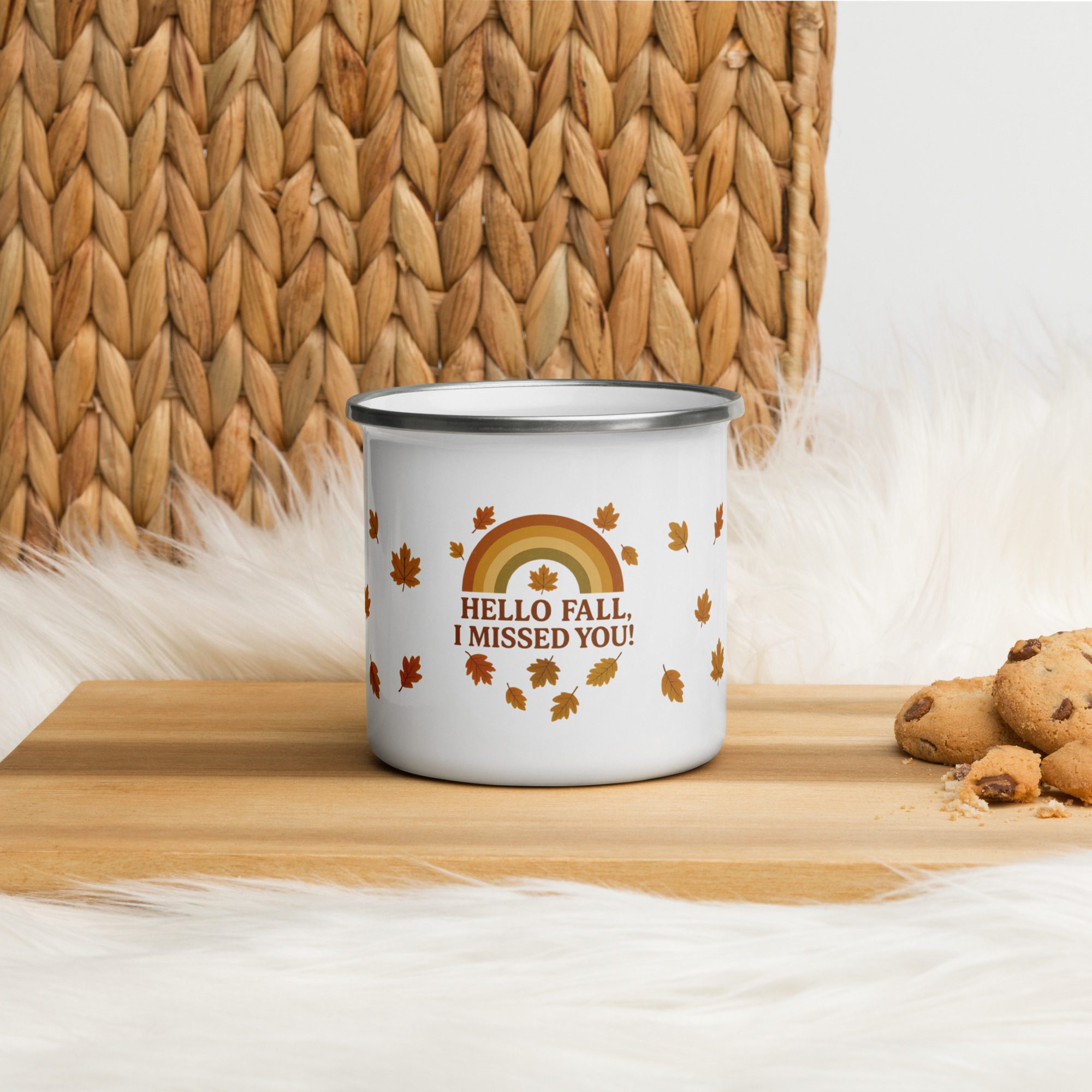 Hello Fall, I Missed You! – Retro Rainbow Enamel Mug