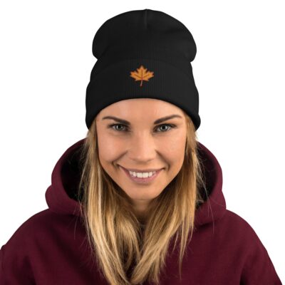 Forest Maple Knit Beanie – Embroidered Autumn Leaf Hat