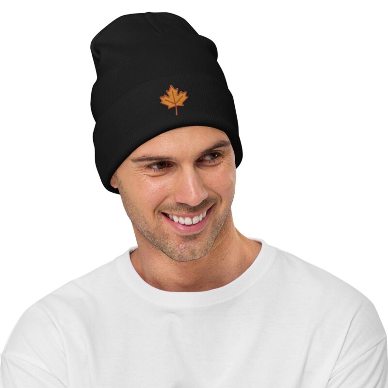 Forest Maple Knit Beanie – Embroidered Autumn Leaf Hat - Image 2