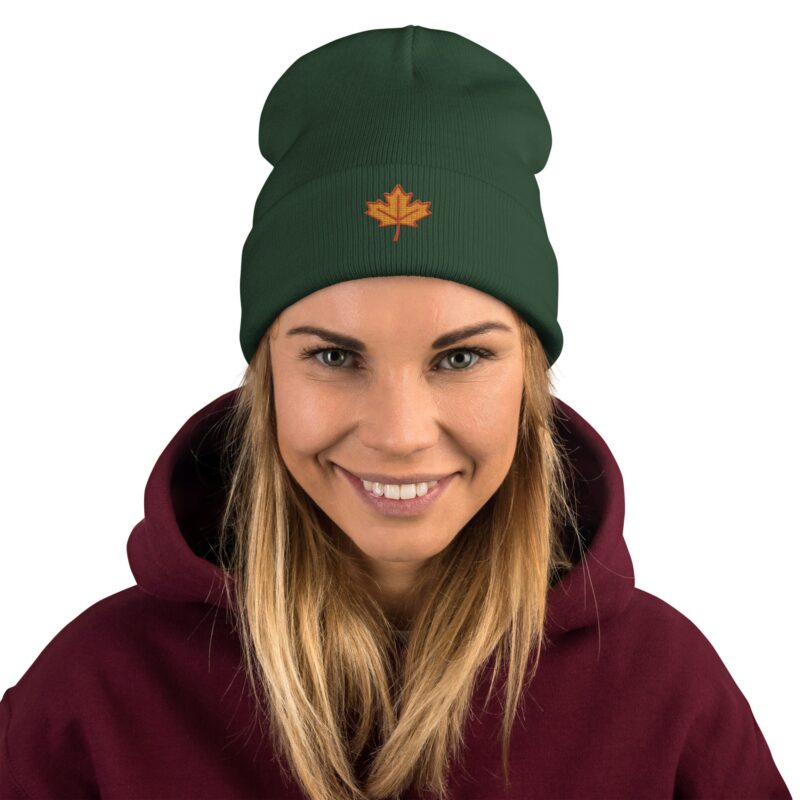 Forest Maple Knit Beanie – Embroidered Autumn Leaf Hat - Image 14