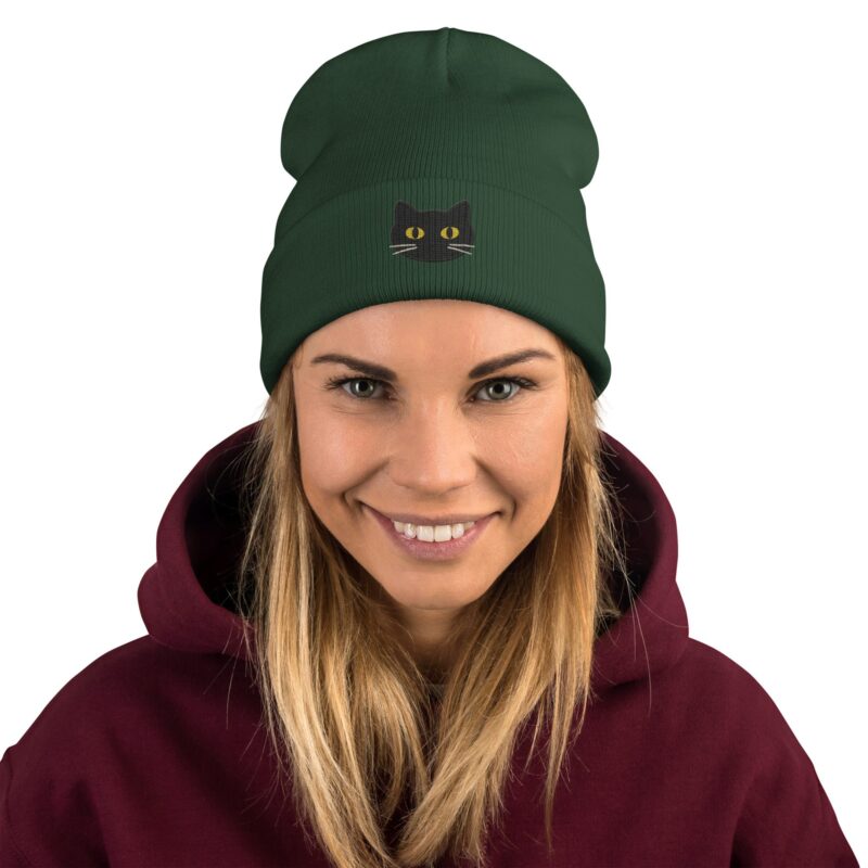 Black Cat Magic Beanie – Embroidered Knit Hat - Image 7