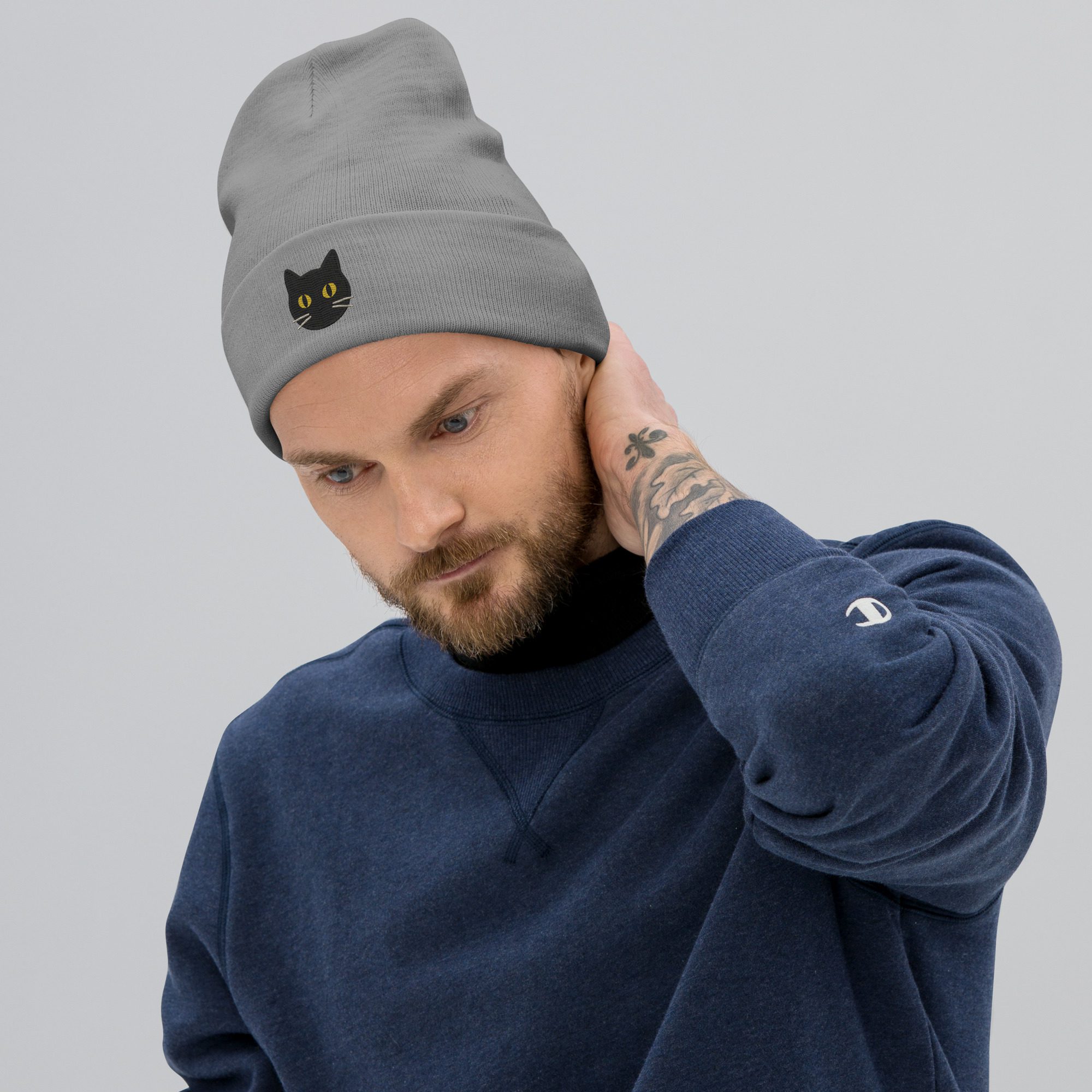 Black Cat Magic Beanie – Embroidered Knit Hat - Image 11