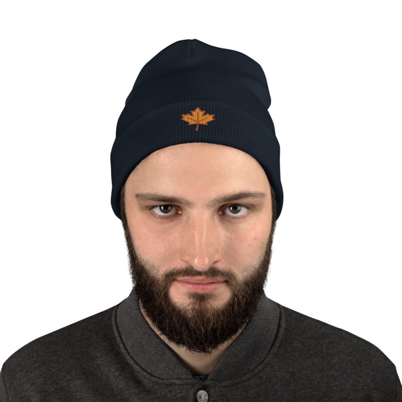 Forest Maple Knit Beanie – Embroidered Autumn Leaf Hat - Image 3