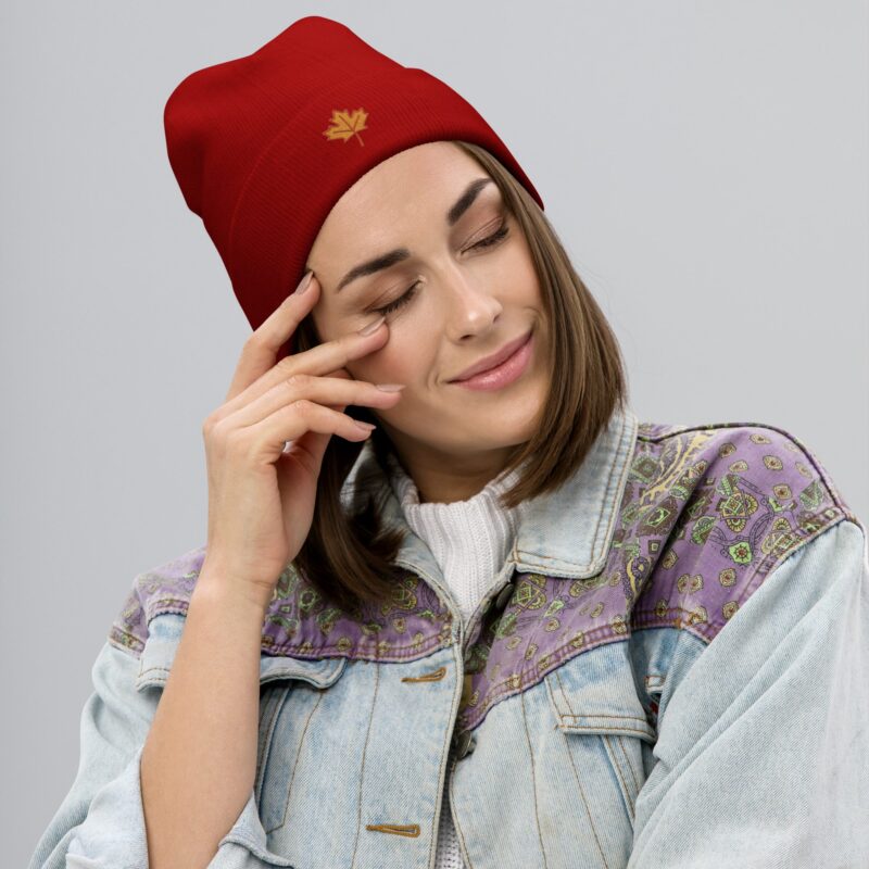 Forest Maple Knit Beanie – Embroidered Autumn Leaf Hat - Image 10