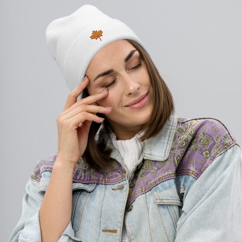 Forest Maple Knit Beanie – Embroidered Autumn Leaf Hat - Image 8