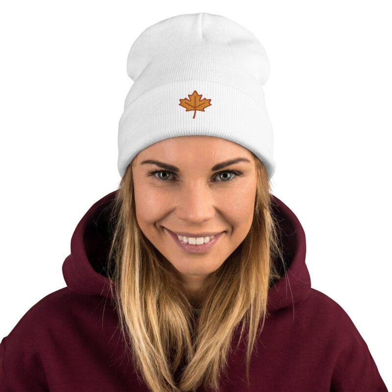 Forest Maple Knit Beanie – Embroidered Autumn Leaf Hat - Image 7