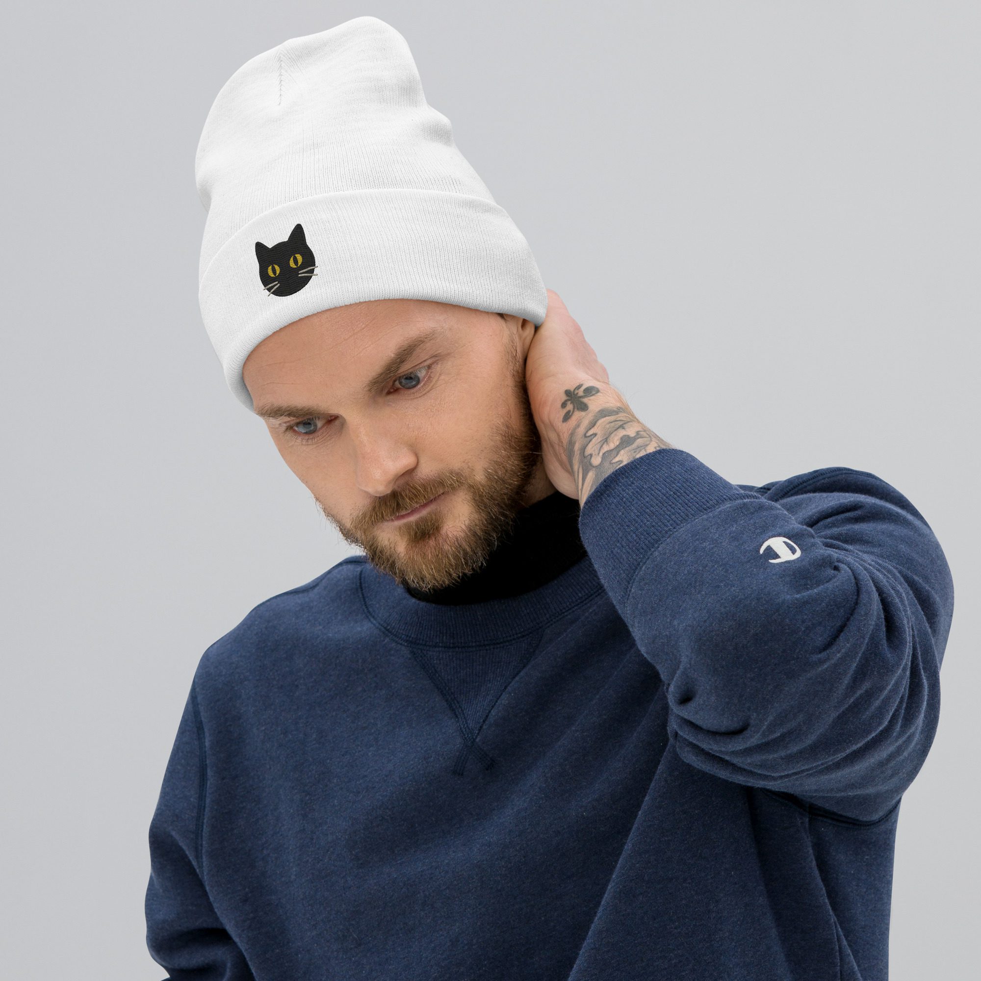 Black Cat Magic Beanie – Embroidered Knit Hat - Image 5