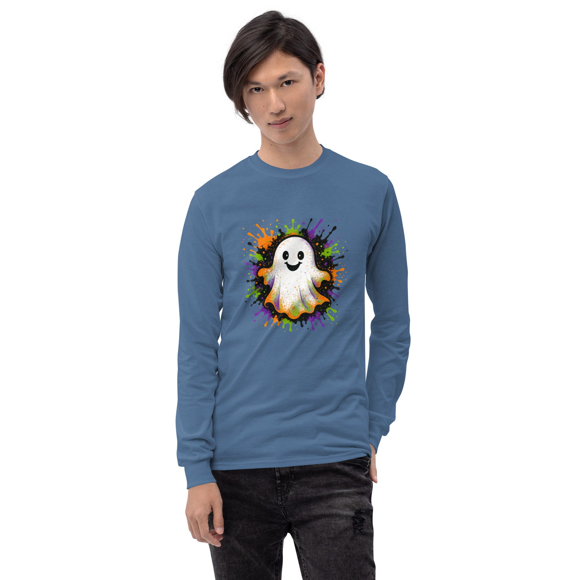 Happy Ghost Splash Men’s Long Sleeve Shirt - Image 8
