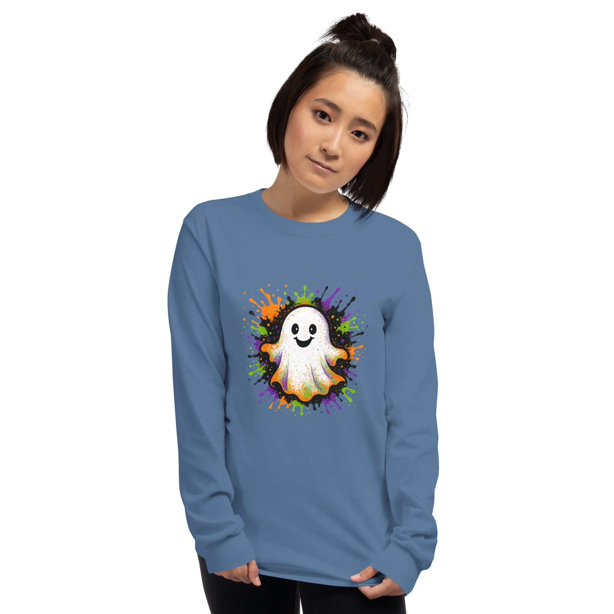 Happy Ghost Splash Men’s Long Sleeve Shirt - Image 9