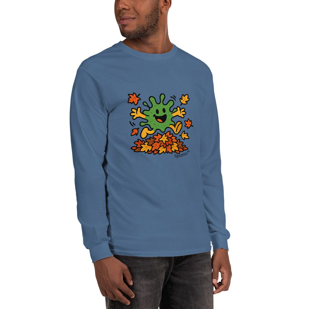 Splatty Autumn Leaf Jump Men’s Long Sleeve Shirt - Image 3