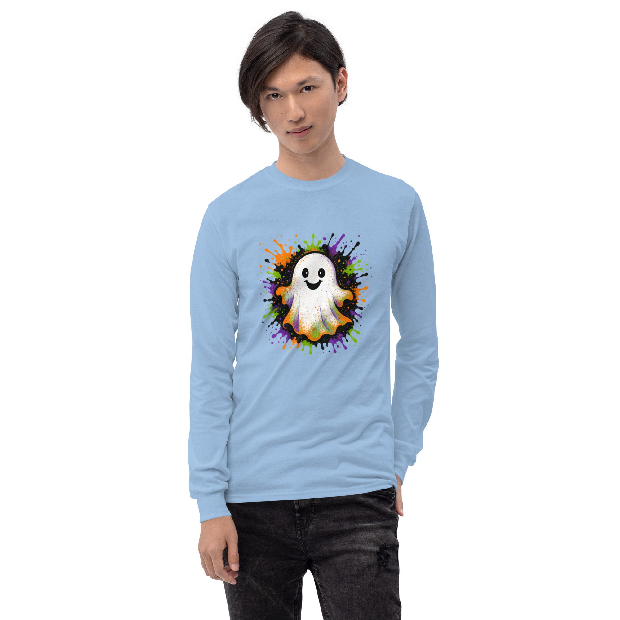 Happy Ghost Splash Men’s Long Sleeve Shirt - Image 14