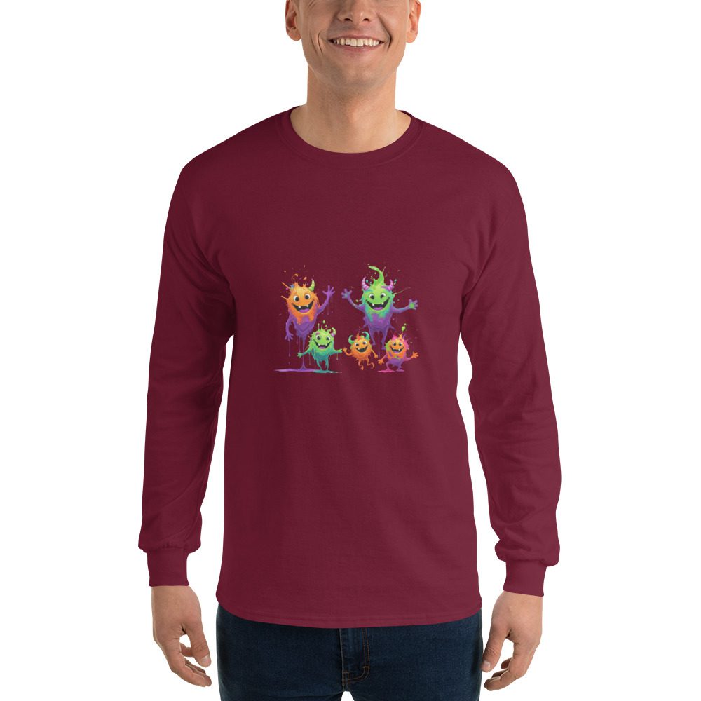 Splatty Squad Men's Long Sleeve Shirt – Colorful Monster Crew Art - Image 8