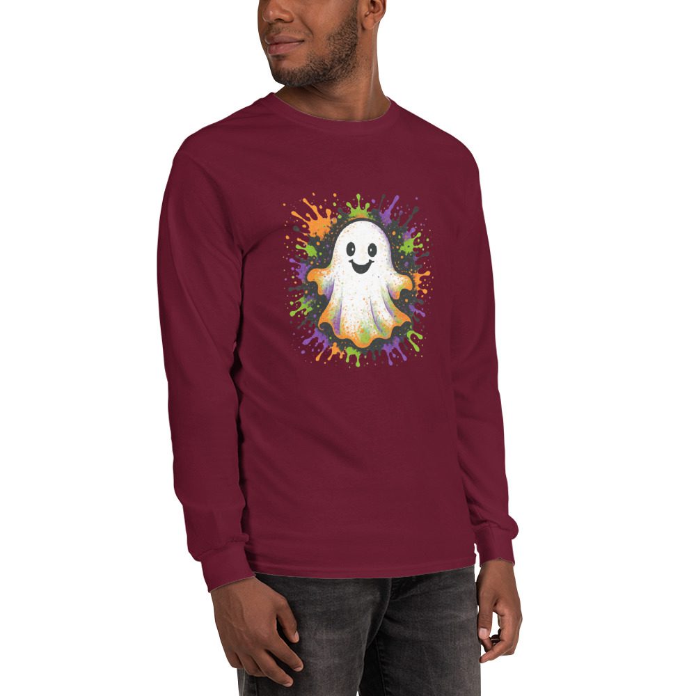 Happy Ghost Splash Men’s Long Sleeve Shirt - Image 2