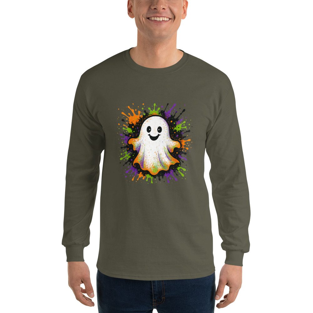 Happy Ghost Splash Men’s Long Sleeve Shirt - Image 28