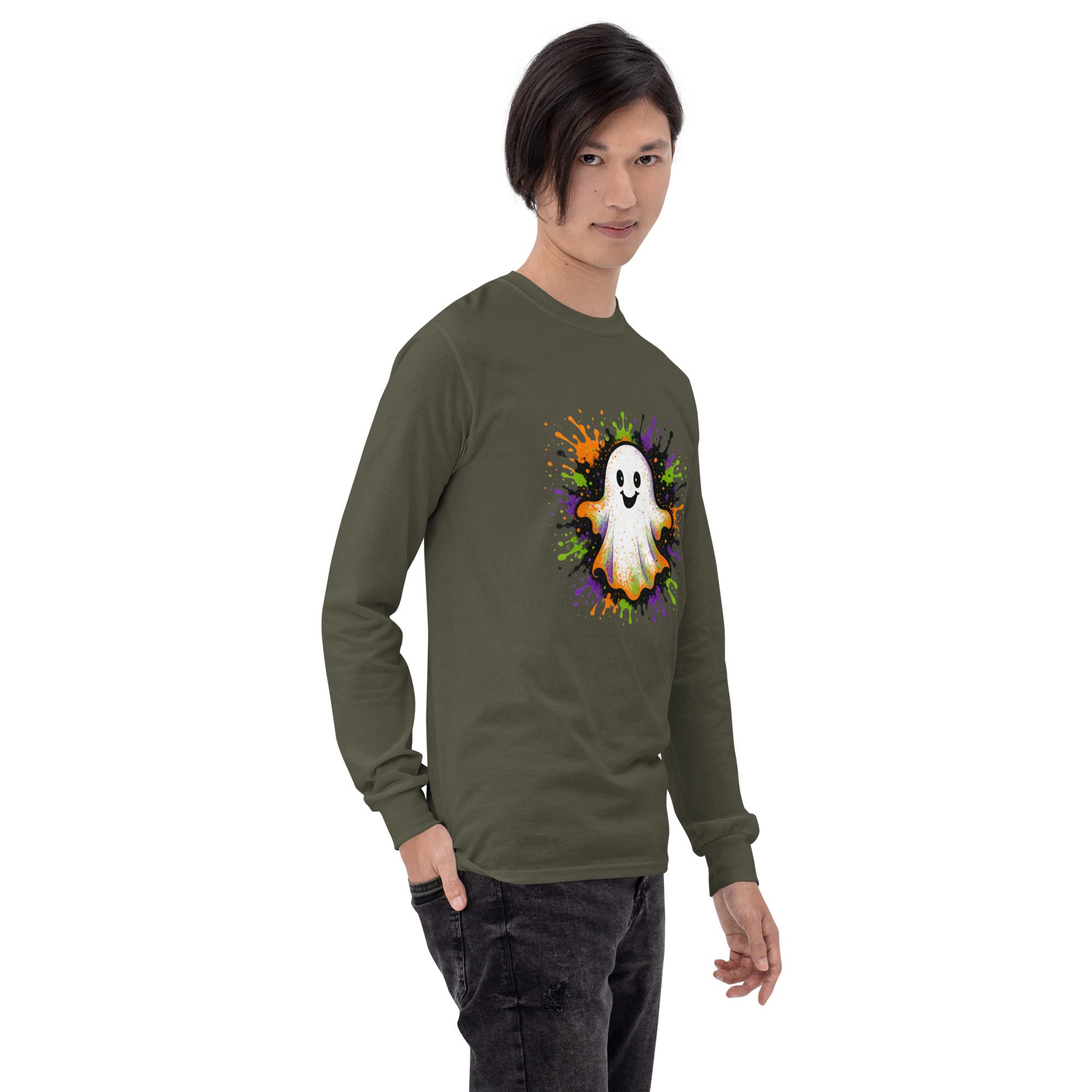 Happy Ghost Splash Men’s Long Sleeve Shirt - Image 6