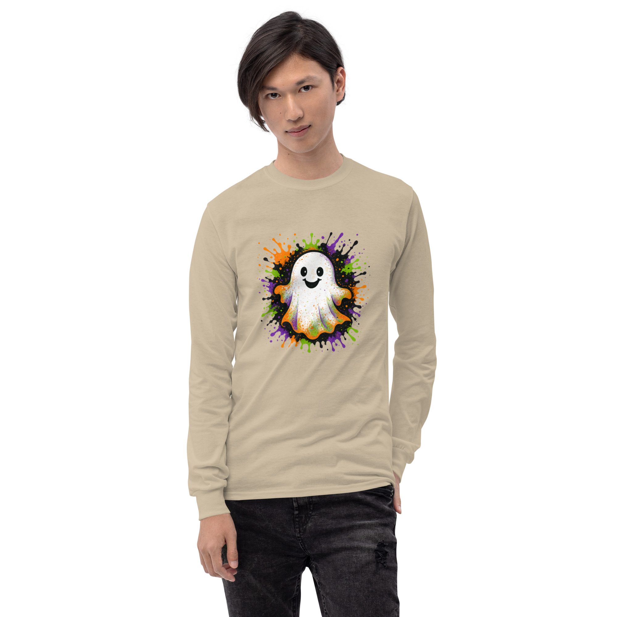 Happy Ghost Splash Men’s Long Sleeve Shirt - Image 17