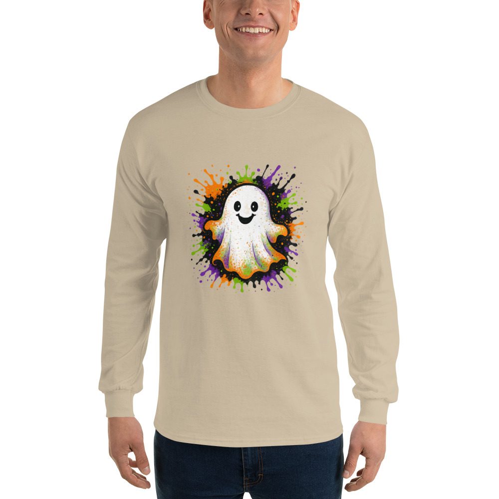 Happy Ghost Splash Men’s Long Sleeve Shirt - Image 36