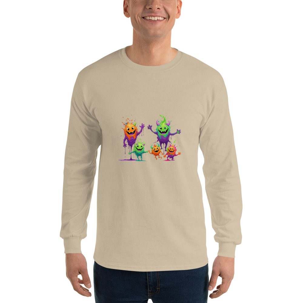 Splatty Squad Men's Long Sleeve Shirt – Colorful Monster Crew Art - Image 12