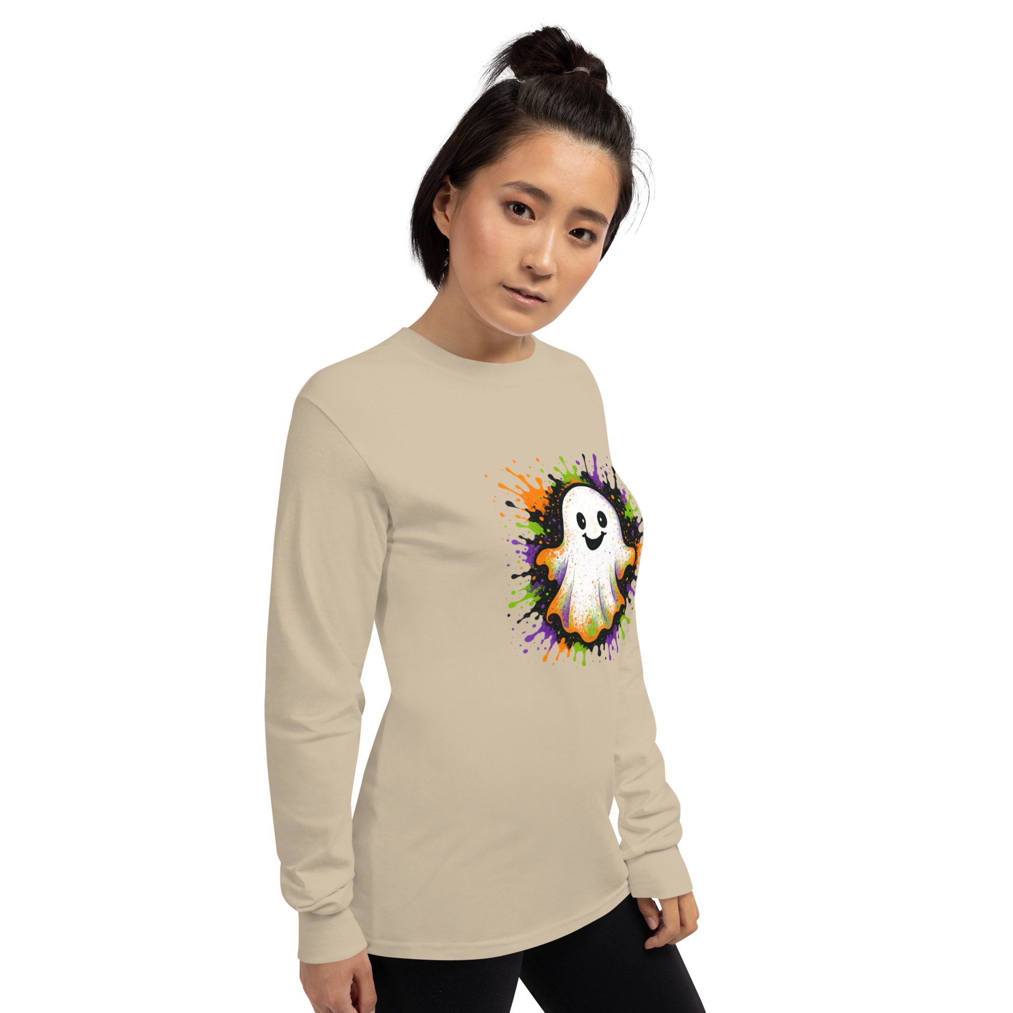 Happy Ghost Splash Men’s Long Sleeve Shirt - Image 15