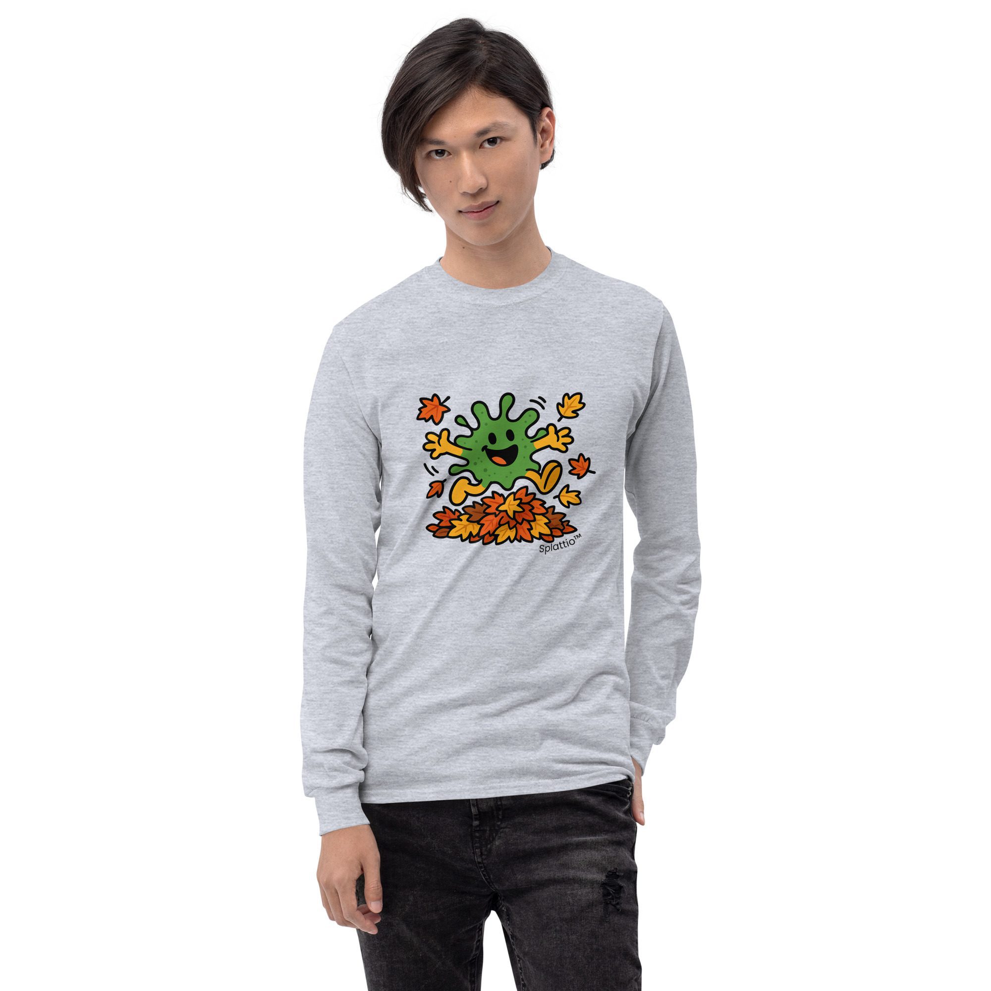 Splatty Autumn Leaf Jump Men’s Long Sleeve Shirt - Image 4
