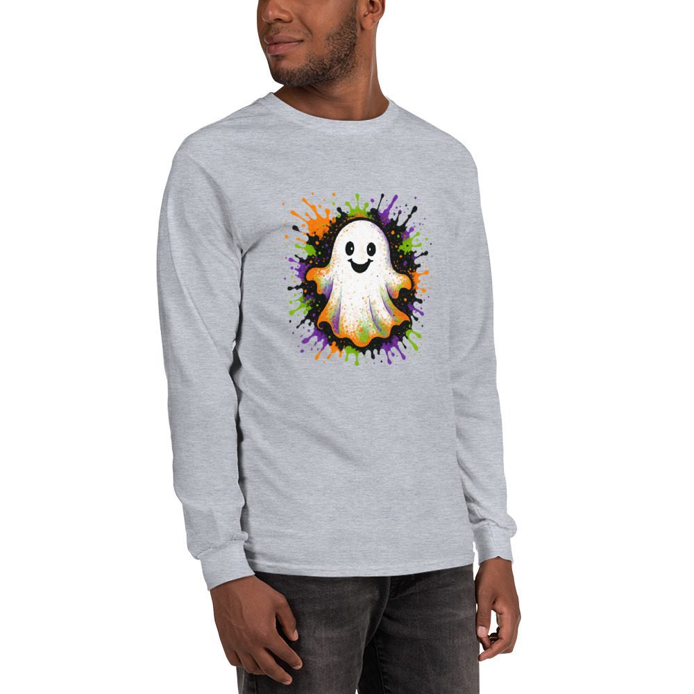 Happy Ghost Splash Men’s Long Sleeve Shirt - Image 10