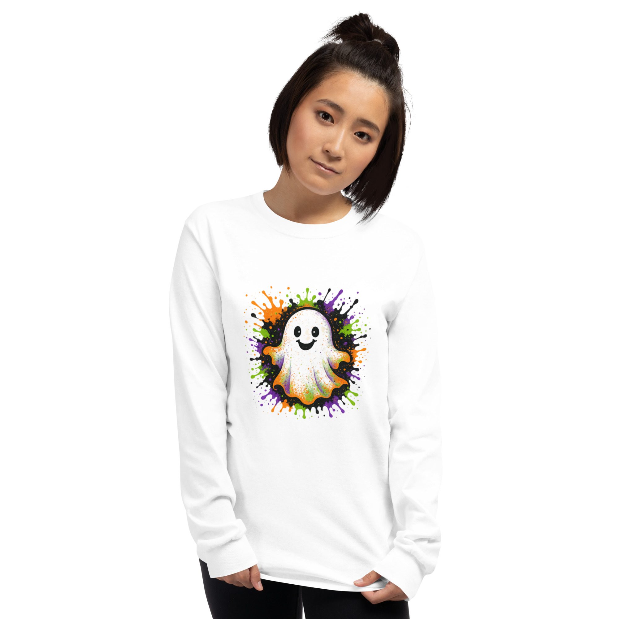Happy Ghost Splash Men’s Long Sleeve Shirt - Image 25
