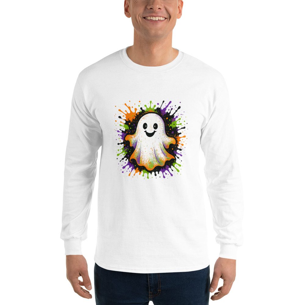 Happy Ghost Splash Men’s Long Sleeve Shirt - Image 42