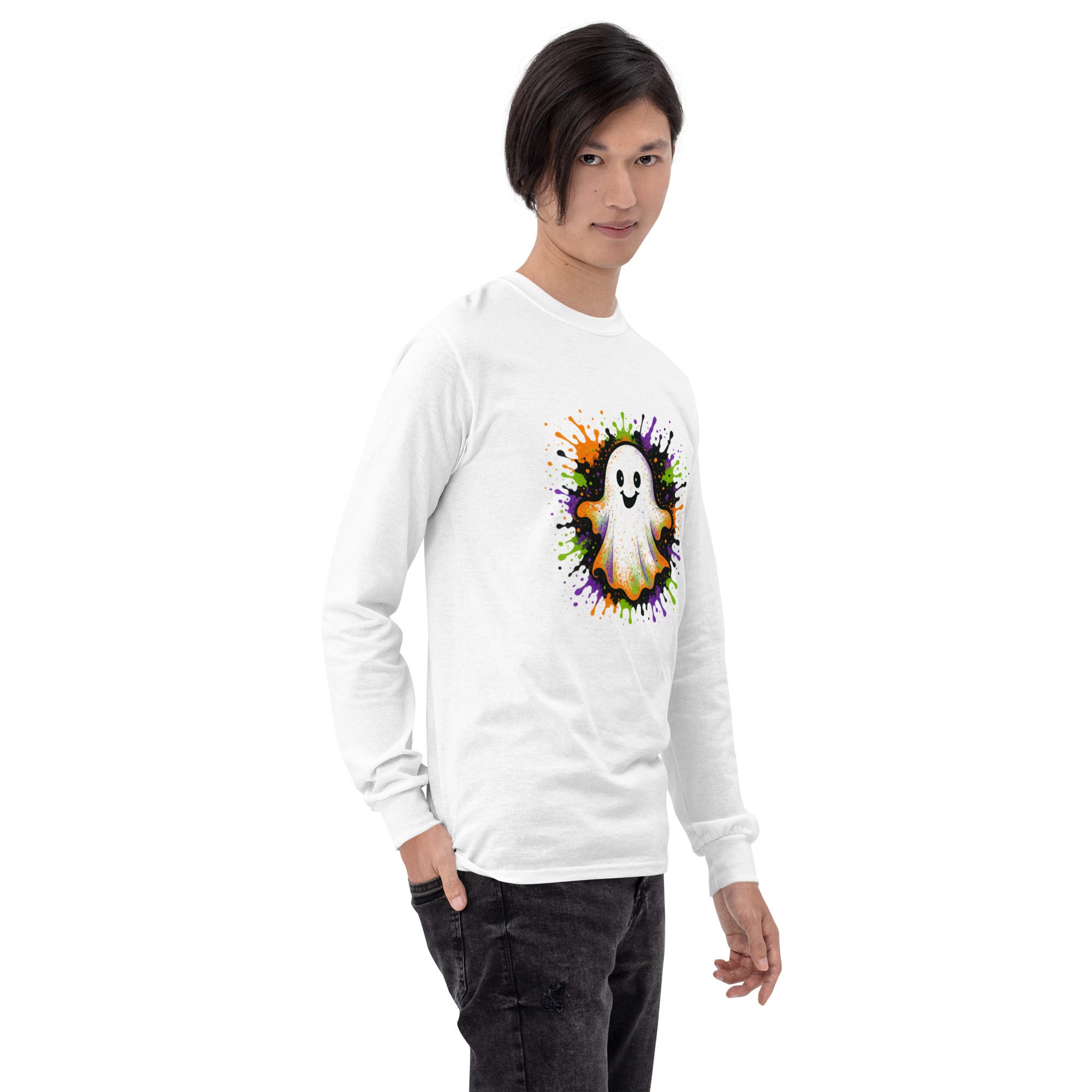 Happy Ghost Splash Men’s Long Sleeve Shirt - Image 23